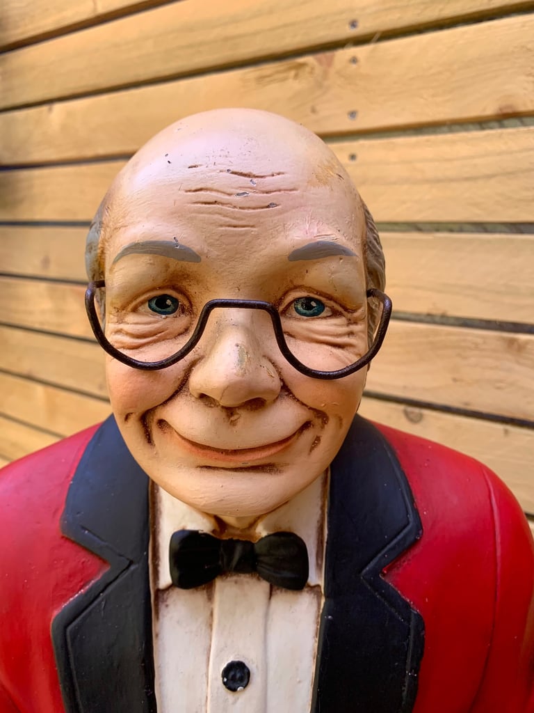 SOLD Vintage Old Man Waiter / Butler Fibreglass Restaurant or Retail Shop Display Figurine Stature