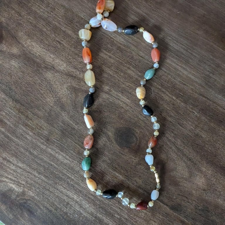 Multicolored beaded necklace with gold accents jewelry #beadednecklace  
