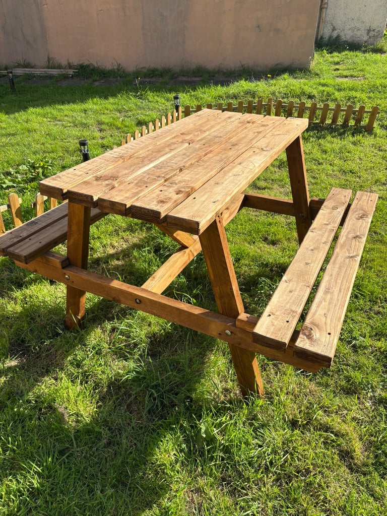 image for Outdoor bench table garden pub 4 seater solid wood