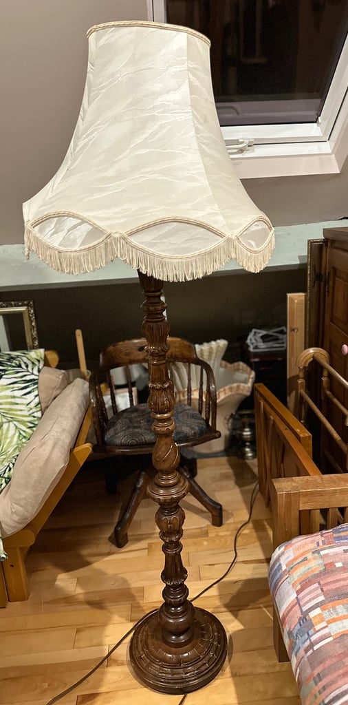 Old vintage standing lamp with lampshade 