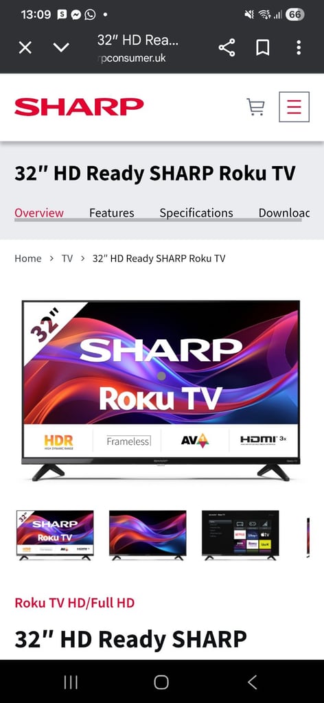 32″ HD Ready SHARP Roku TV