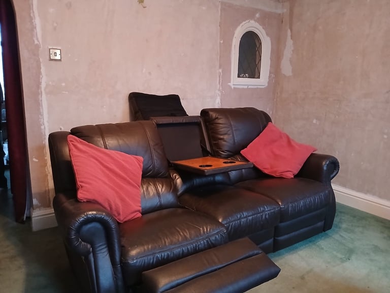 image for 3 Seater Brown Leather Reclining Sofa