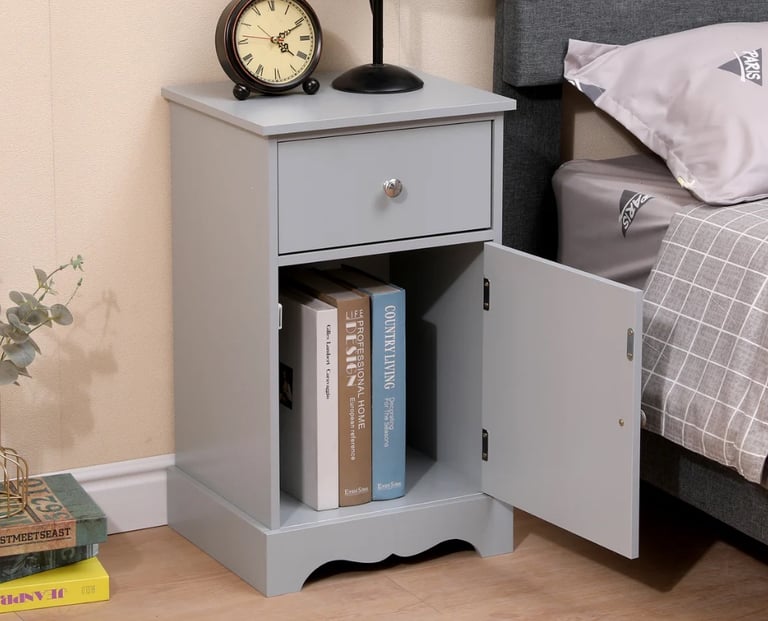 White 1 Drawer and 1 Door Bedside Tables Nightstand X 2