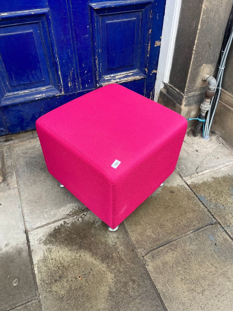 image for Pink Cube Upholstered Stool , with chrome feet . Modern style .
