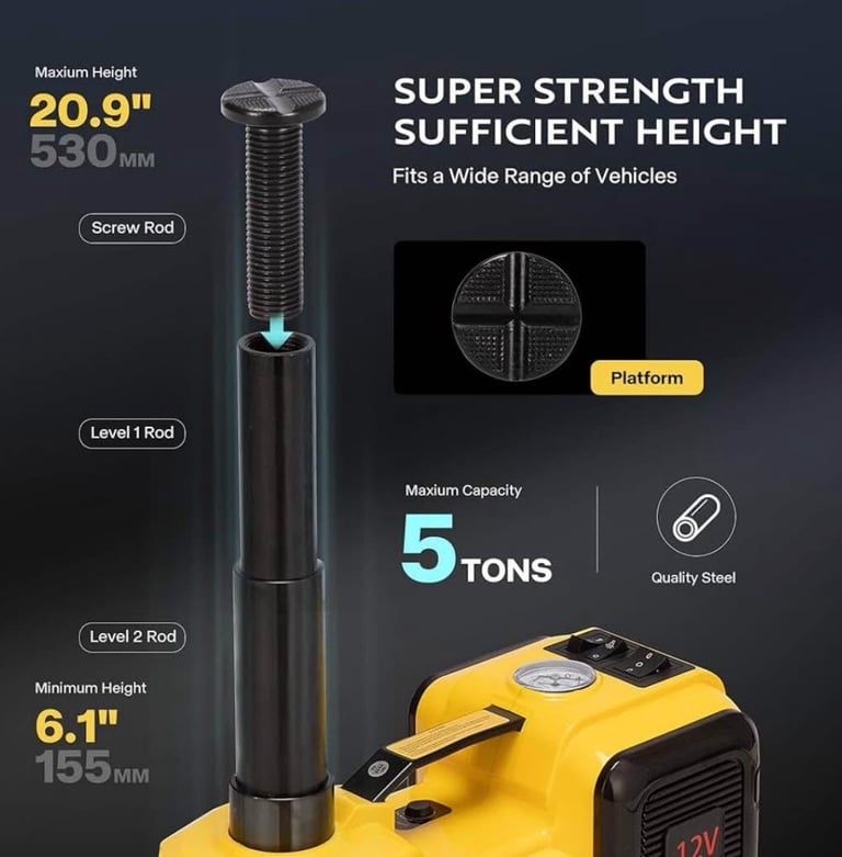 3 in 1 Electric Car Jack 12V DC 5 Ton Lift Hydraulic Jack kit Roadside Tire Change Lifting Tools JIY