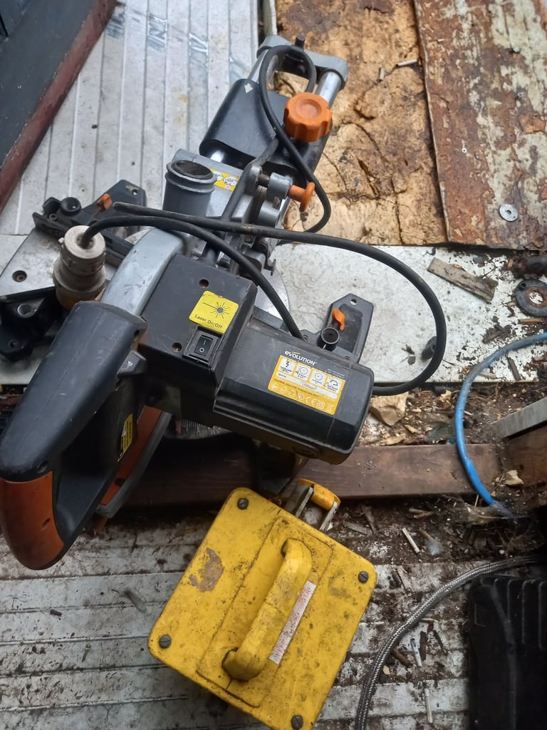 image for evolution 110v mitre saw with transformer ready for use 