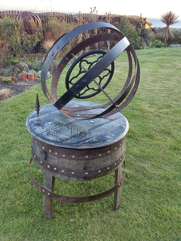 Garden art from whisky barrel materials 