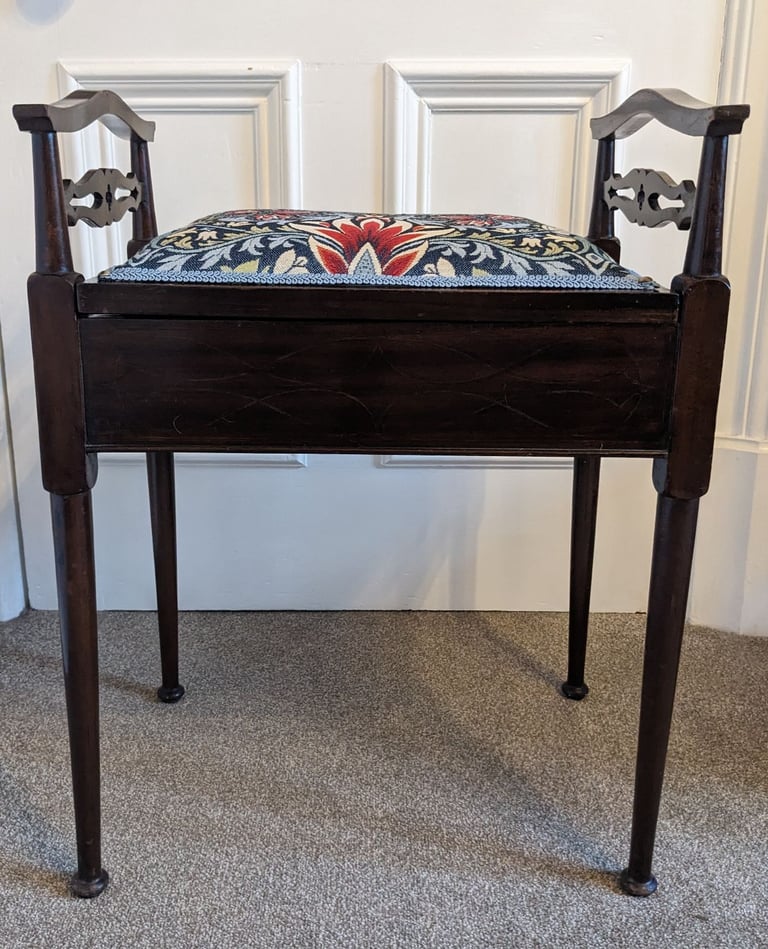 Antique Edwardian Piano Stool with new William Morris Fabric.