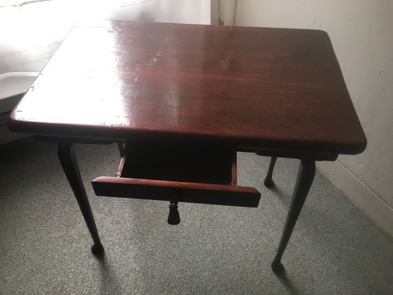 image for Antique Early Victorian Hardwood Small Side Occasional Table Hardwood Hallway Table with Drawer VGC