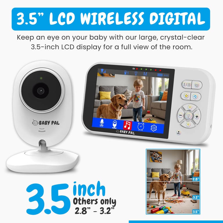 BABY PAL 3.5 Baby Monitor – No WiFi, 4x Zoom, Night Light, Science Sleep Sounds, Long Range, Timer