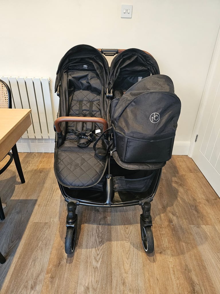 Ickle Bubba Venus Prime Double Stroller Pram with Bassinet Black