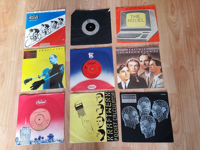 image for 9 x kraftwerk vinyl singles neon lights