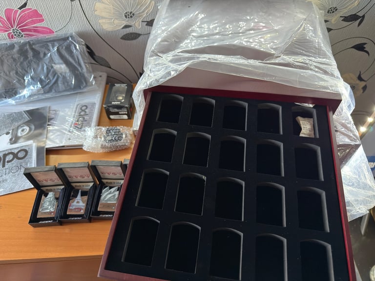 Zippo premium collection 104 lighters, display cases plus extras brand new unused 