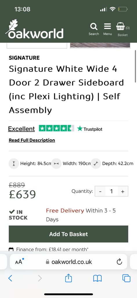 Bought for £600 Large oak sideboard - 190cm lengthways Color white/oak
