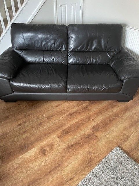 Dark Brown Leather 3 Piece Suite