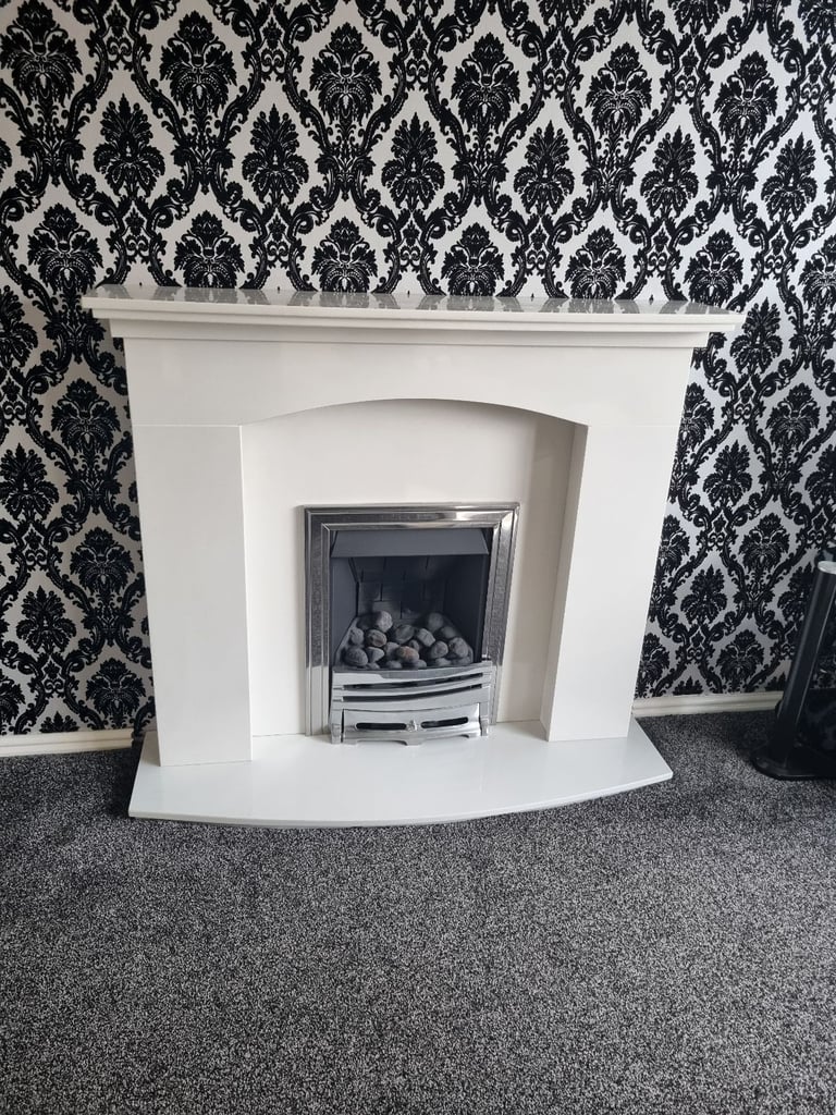 image for Modern white marble fireplace 