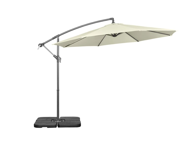Outsunny 3(m) Banana Parasol Cantilever Umbrella Garden w/ Base Weights, Beige