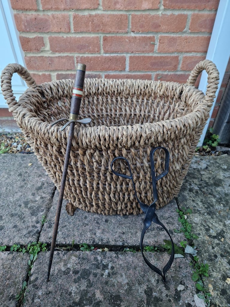 image for Wood basket, Tongs and stoker