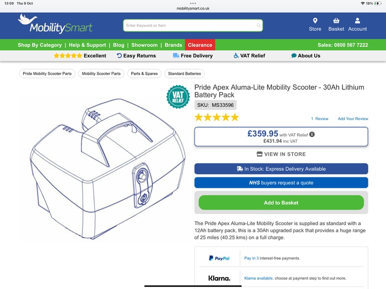 MOBILITY  SCOOTER  PRIDE ALUMALITE  MODEL VERY LITE IN WEIGHT 