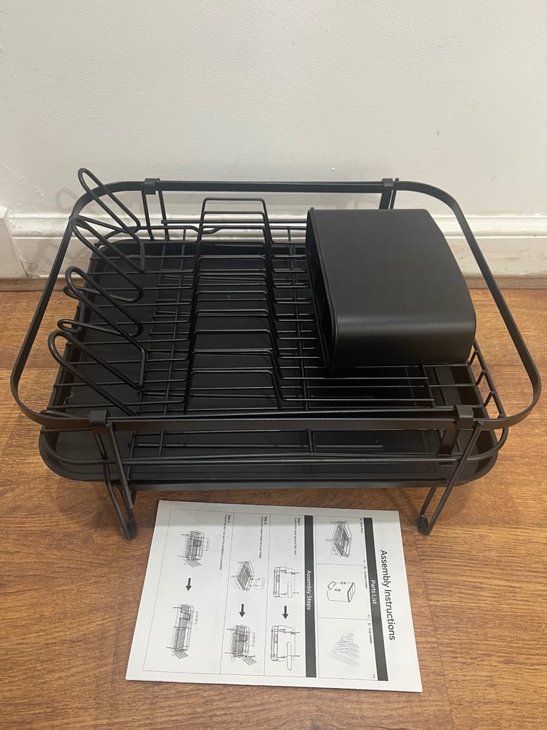 New Extendable Dish Drainer Rack with Drip Tray, Cup Holder and Utensil Holder