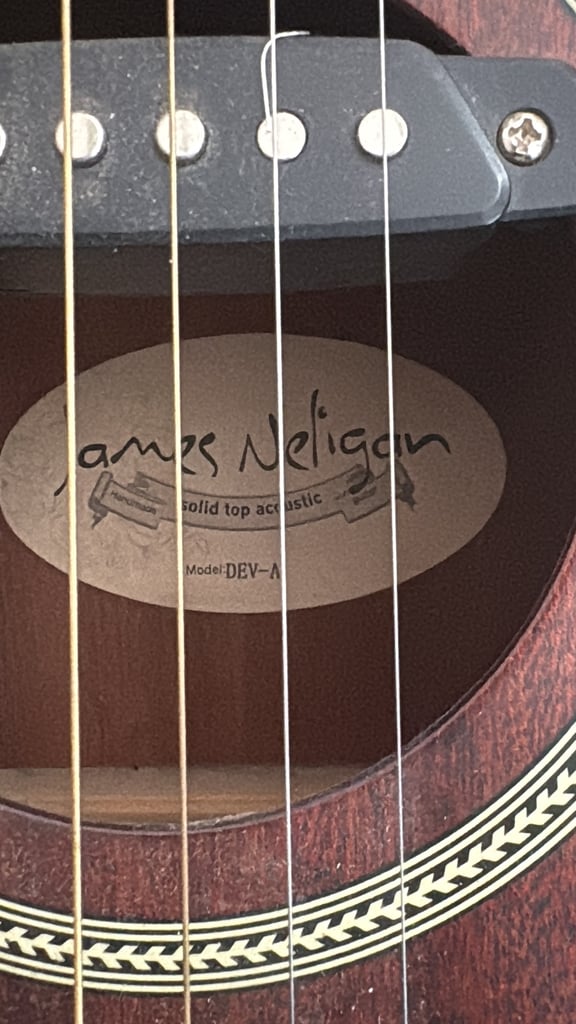 James Neligan All-Mahogany Acoustic Guitar + Pickup. Available for collection today.