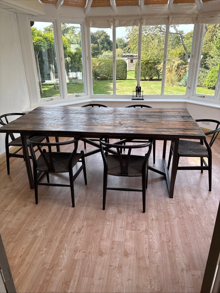 image for Timothy Oulton 6-8 seater Reclaimed Wooden Dining Table Solid Wood Steel legs