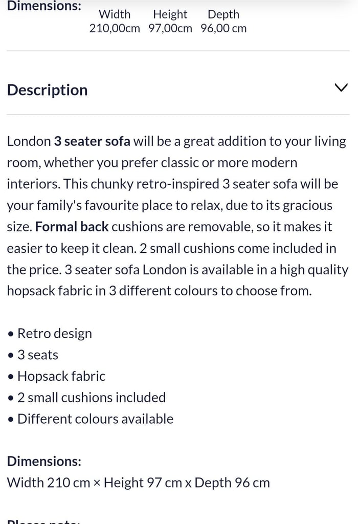 London 3 Seater Fabric Sofa 