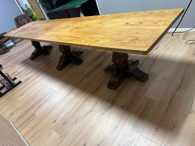 image for Substantial Solid Oak Banquet Table Large Farmhouse Diner Refectory 4m!