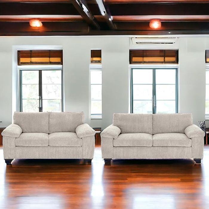Brand New Sofa Set - Thomes Full Back Jumbo Cord L Shape Corner OR 3+2 Seater Sofa - Cream