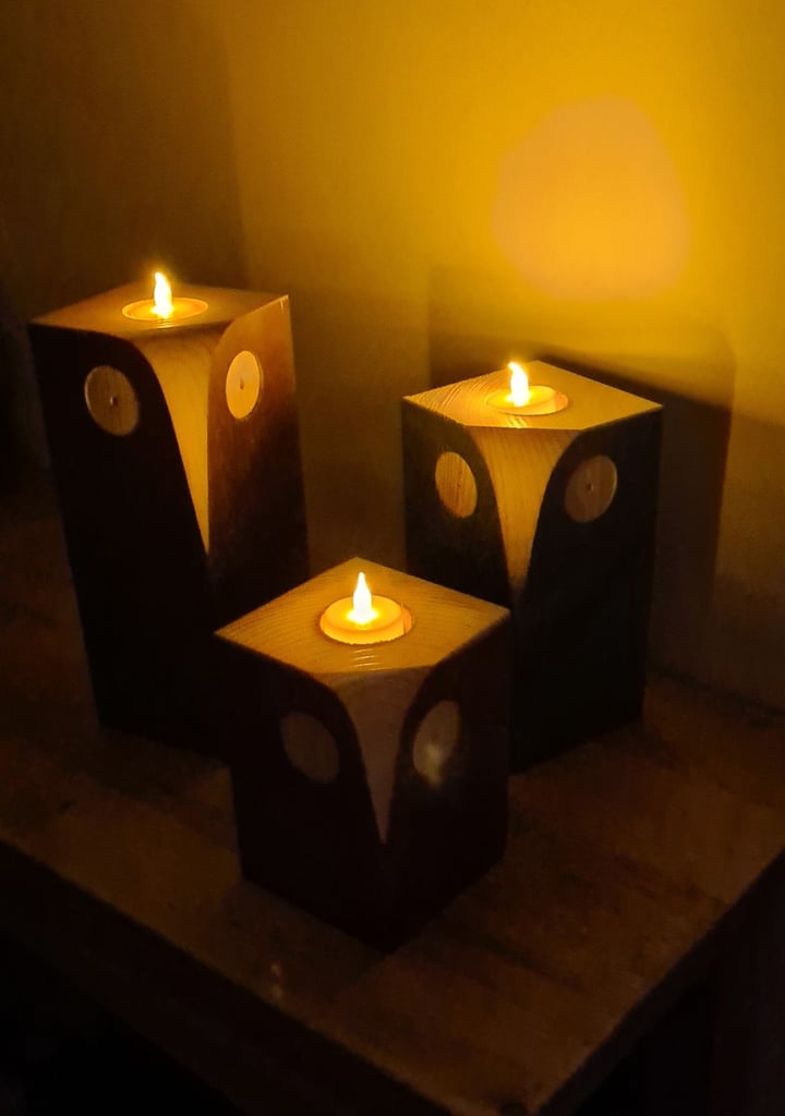 Wooden tea light owls