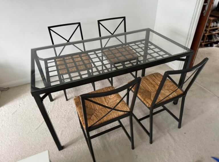 image for FREE DELIVERY IKEA GRANAS BLACK GLASS DINING TABLE & 4 CHAIRS GREAT CONDITION