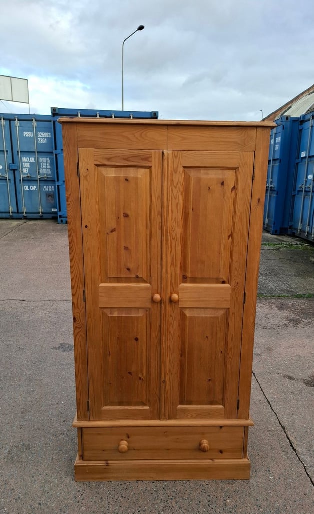 Pine double wardrobe with drawer