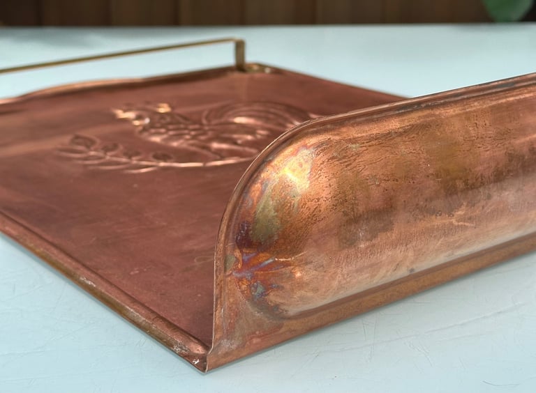 VINTAGE FRENCH COPPER KITCHEN UTENSIL RACK, COQ, COCKEREL HANGING RAIL - 49x37cm - WILL POST!