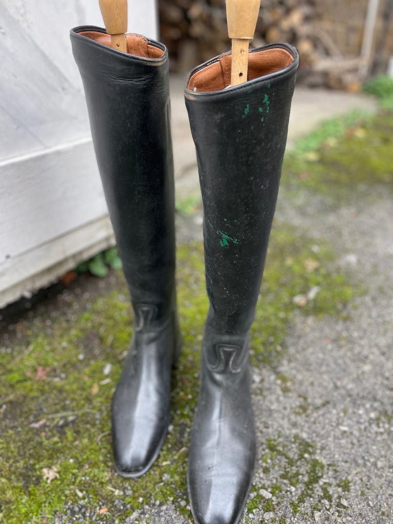 image for Men’s Tall Leather Riding Boots – Size 10 – With Wooden Boot Trees & Hook – £110