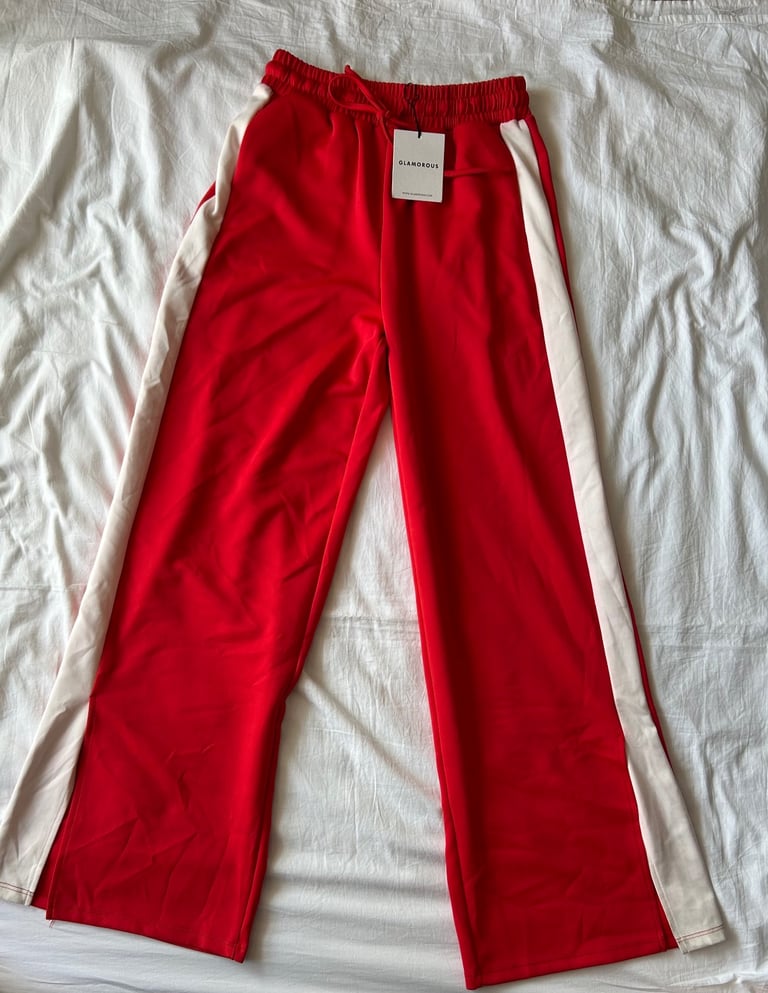 image for Glamorous red/white wide leg trouser size uk 10 