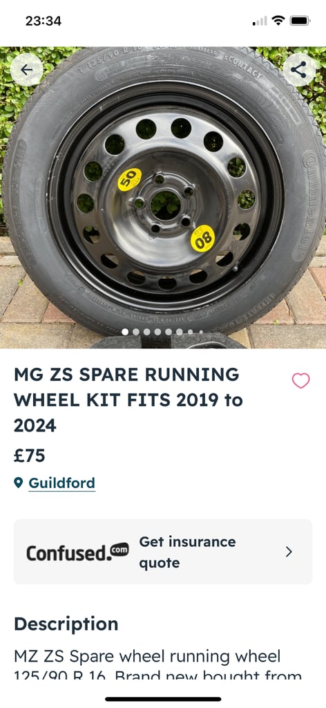 MG ZS SPARE RUNNING WHEEL 2019 to 2024 models