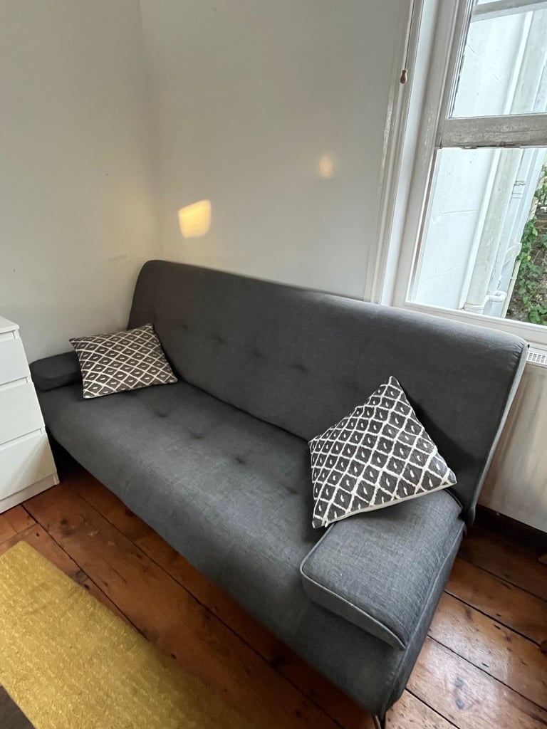 Convertible Folding Sofa Bed Grey Fabric Upholstered Modern Sleeper Couch