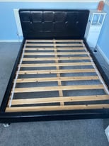 Brown faux leather double bed frame 