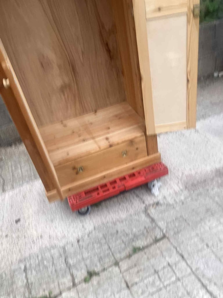 Solid wood pine 2 door wardrobe with drawer and shelf