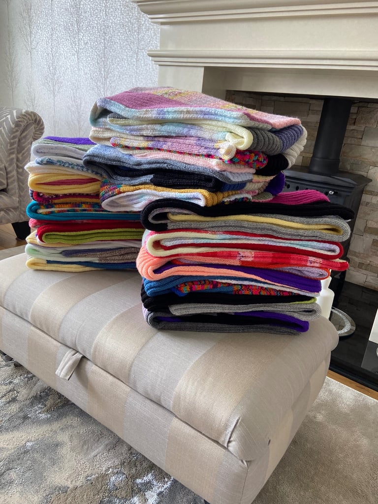 16 Hand Knit Double Sided Blankets / Bed Covers 