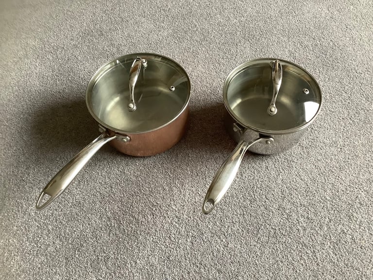 image for 2 X Cook’s Collection Copper Bottom Saucepans and Lids. 18cm & 17cm.