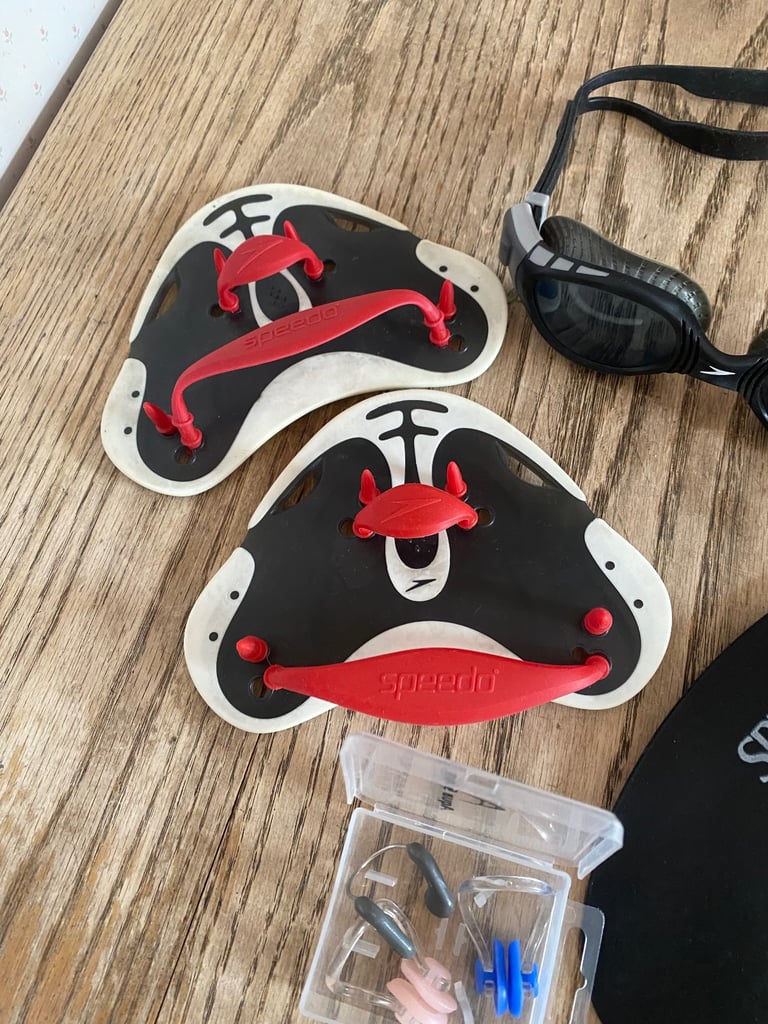 Swimming paddles googles nose clips