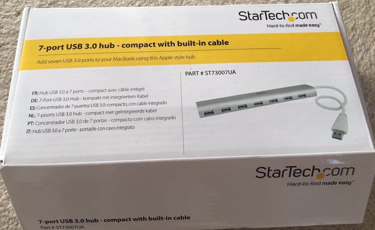 7- Port Compact USB 3.0 Hub with Built-in Cable