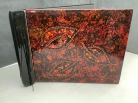 Japanese Lacquered Red and Black Leaf Paisley Effect Photograph Album