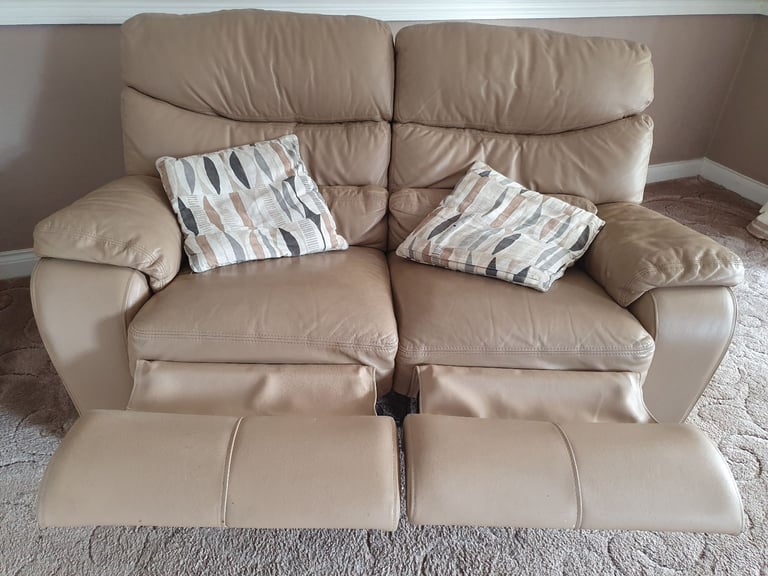 2 seater beige dual reclining sofa