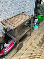 image for Teak outdoor drinks trolley w removable tray - collect quickly 