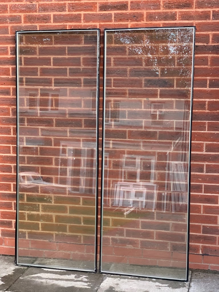 DOUBLE GLAZED TOUGHENED CLEAR GLASS PANELS X 2 IDENTICAL 63.5CM BY 175.5CM