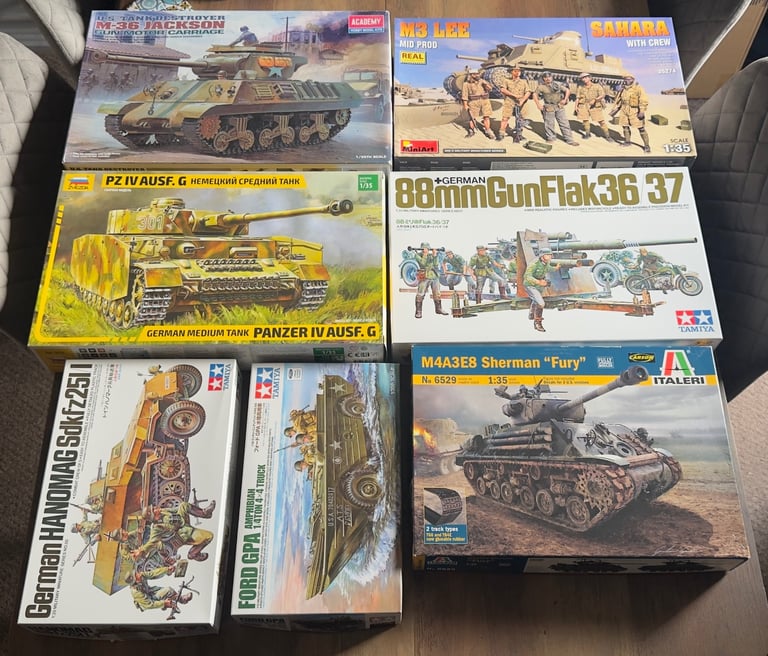 image for 1/35 Scale Model Kit Job Lot – WWII Armour & Vehicles - Tamiya, Italeri etc