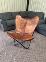 antique tan leather buterfly chair indian Delivery possible