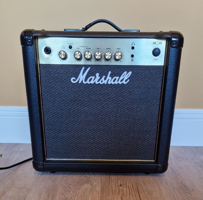 image for Marshall MG15GR 15W Guitar Combo with Reverb, Gold Amp Amplifier Practice (Boxed)